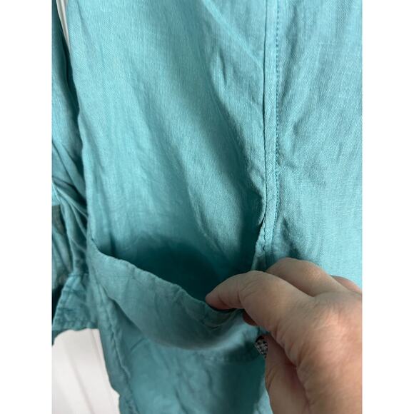 Jones New York Tunic Popover Blouse Apron Pockets Linen Roll Slv Small Blue - Picture 3 of 6